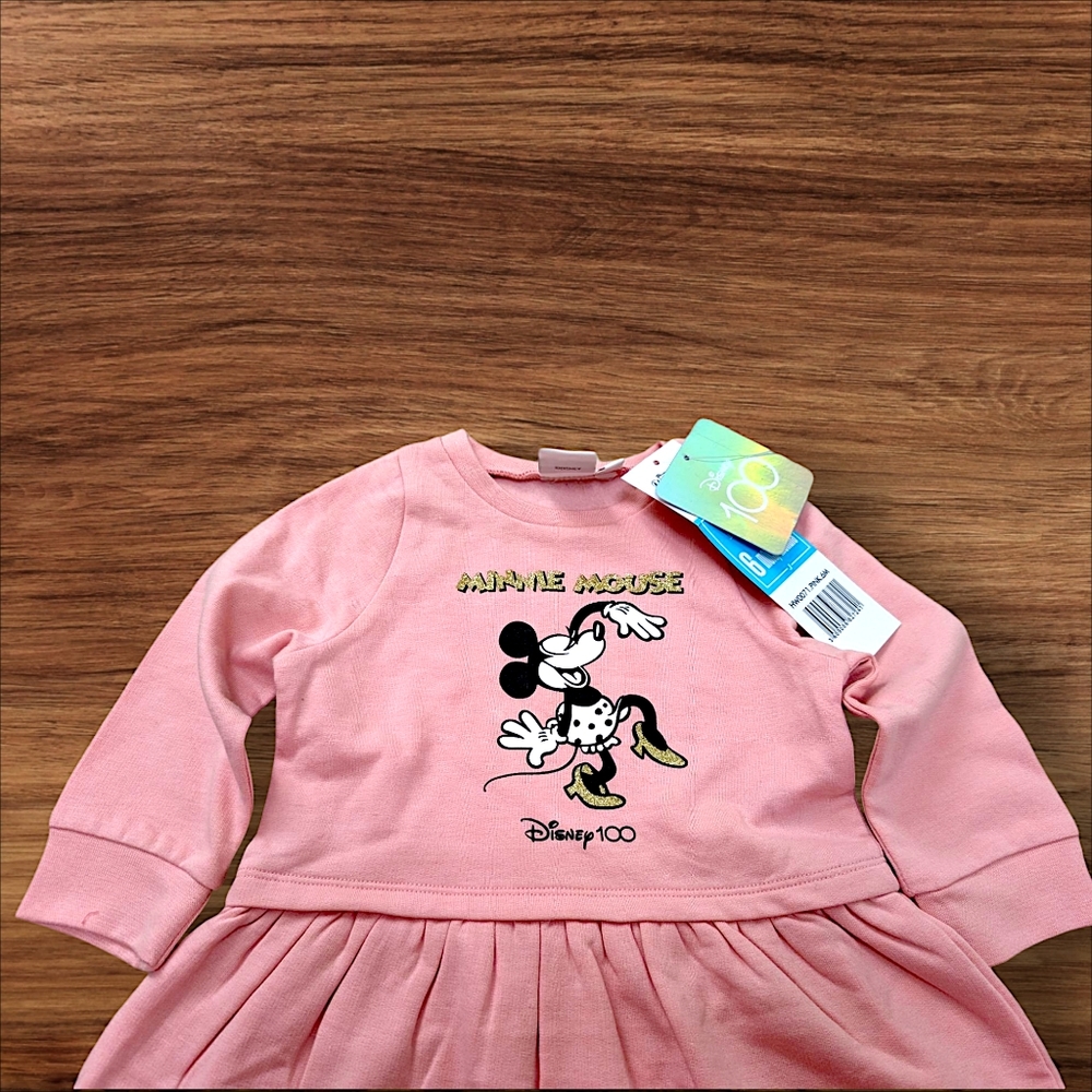 NWT Pastel Pink Minnie Mouse Adorable Disney Baby Sweater Dress Ribbed Cuffs - Picture 5 of 5